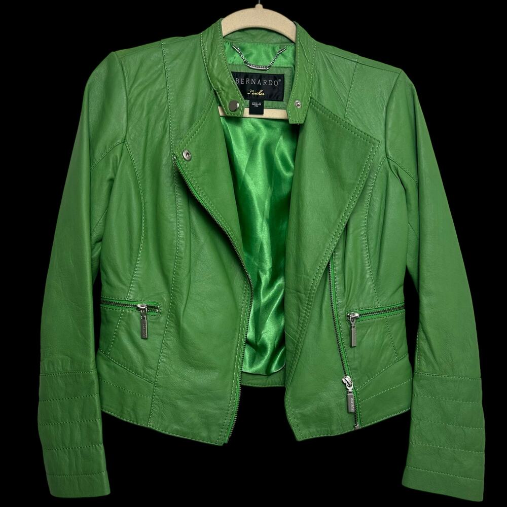 Bernardo Green Leather Moto Jacket Size PXS